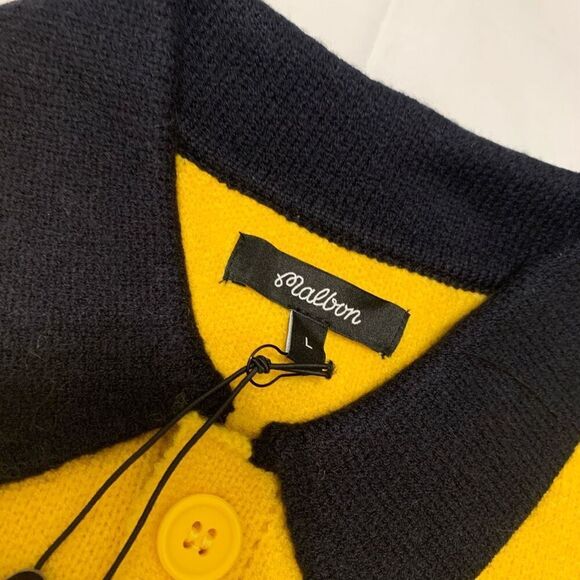NWT Malbon Golf Sz L Mens Heritage Button Down Sweater Cardigan Marigold Navy - Picture 7 of 12